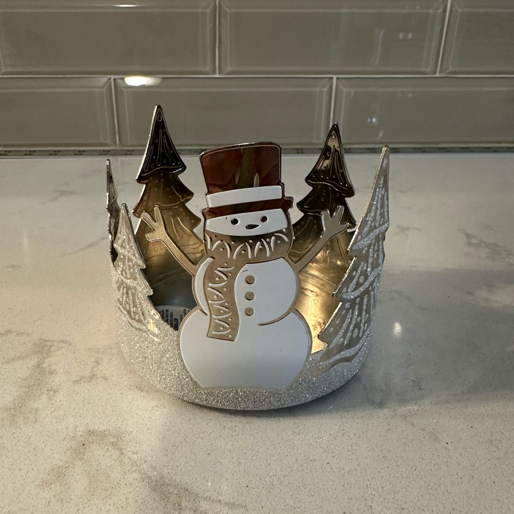 Bath & Body Works Silver Snowman Glitter Trees 3 Wick‎ Candle Holder
